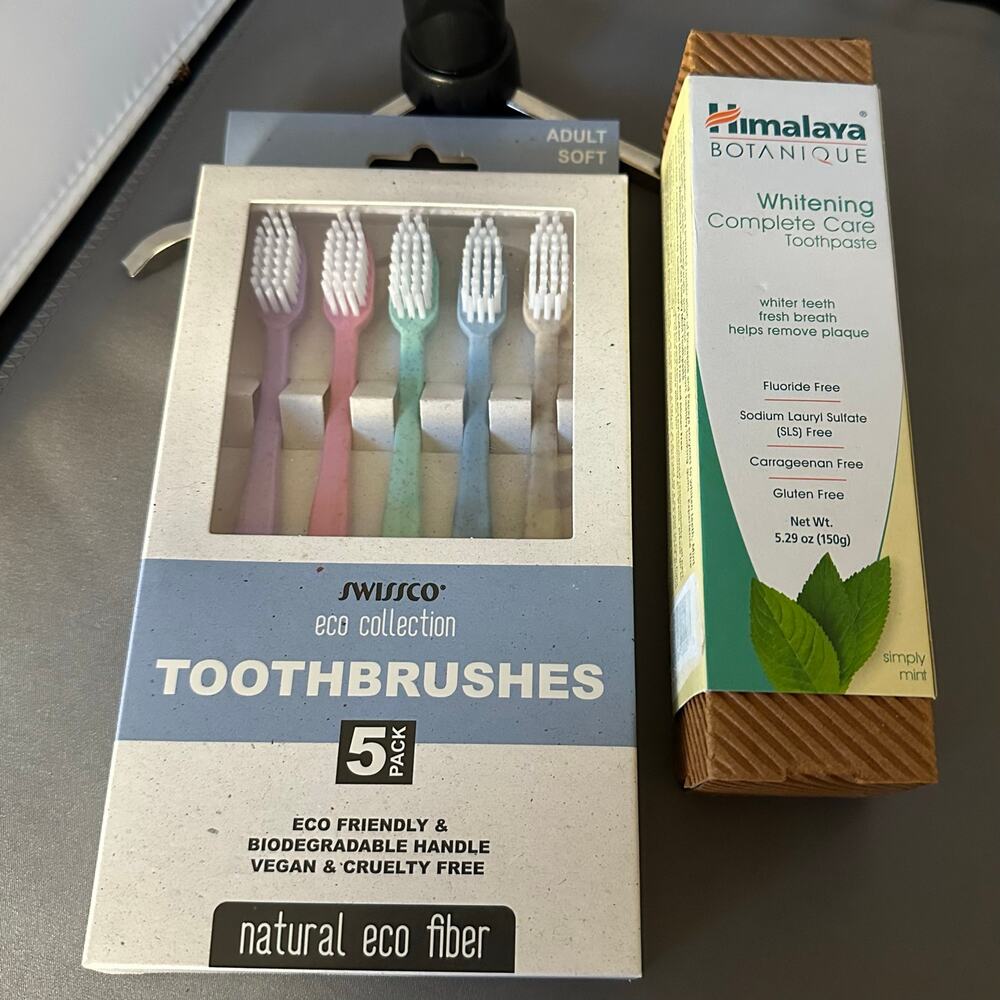 New! Oral Care Bundle 5 Pack Eco Friendly Toothbrushes & 2 Whitening Toothpaste
